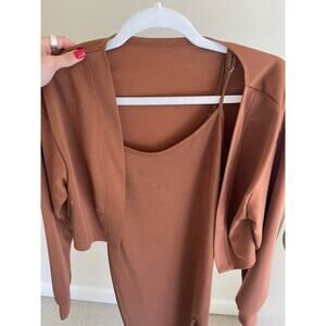 Cognac Maxi Dress with Long sleeve cropped cover up